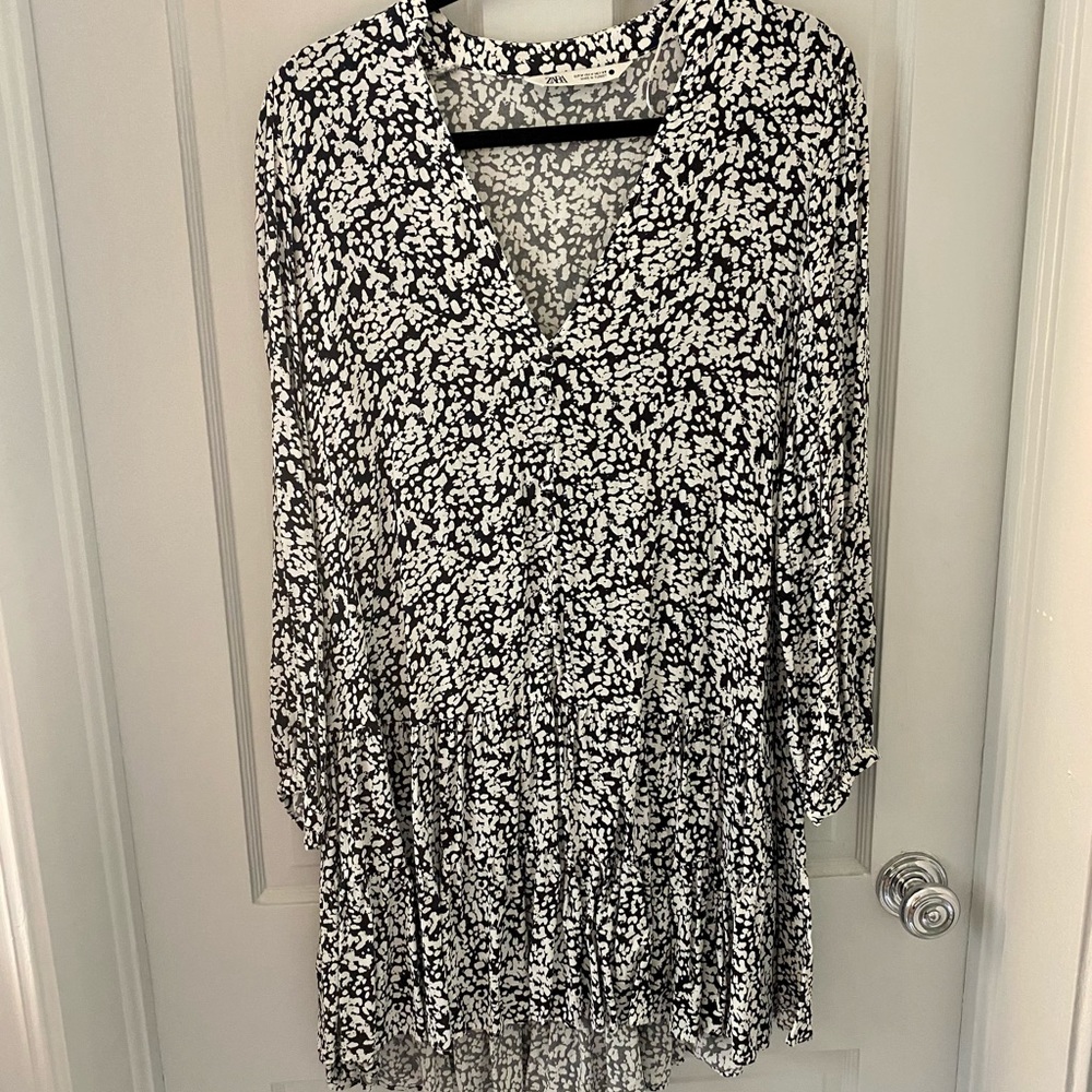 Zara high low mini black and white dress
